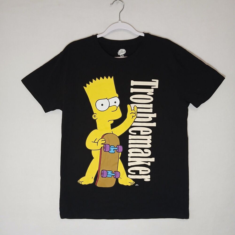 Bart Simpson Graphic T-Shirt Black Troublemaker Cartoon Tee The Simpsons #1139